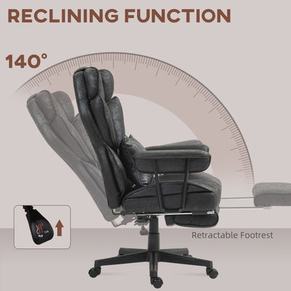 HOMCOM Office Chair with 6 Point Massage and Heat, Ergonomic Desk Chair with Foot Rest, Lumbar Support, Reclining Function and Wide Seat, Height-Adjustable High Back Swivel Rolling for Home, Black