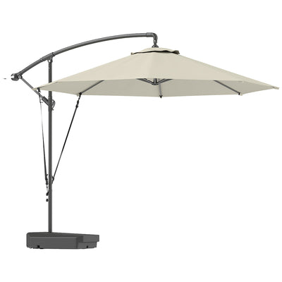 Outsunny 3(m) Garden Cantilever Parasol with Fillable Base, Wind Protection Strap, Cover, Round Banana Hanging Umbrella with Crank Handle and Tilt, Patio Umbrella for Outdoor Sun Shade, UPF50+, Cream 
