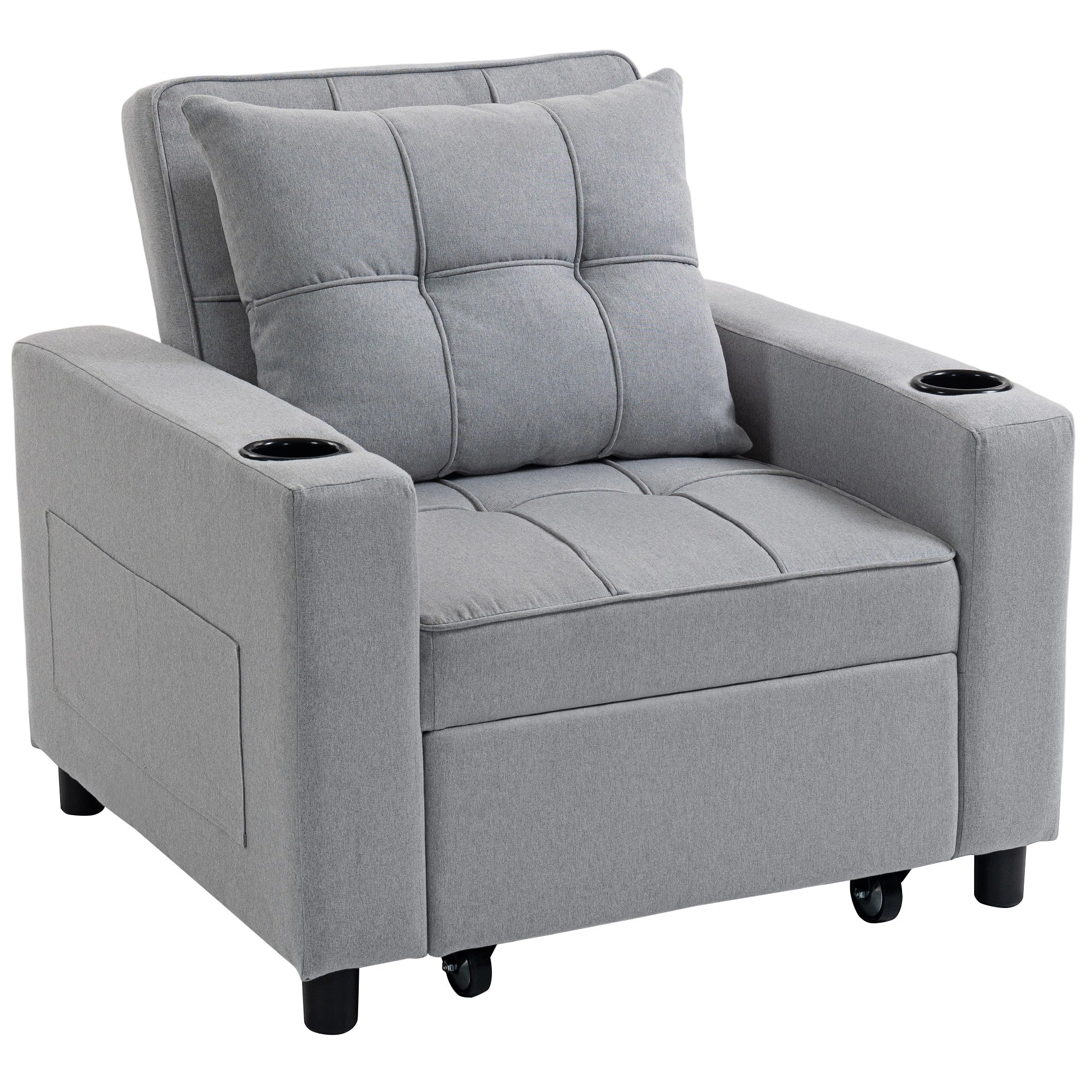 HOMCOM 3-in-1 Single Sofa Bed, Convertible Sleeper Chair Bed - Light Grey 
