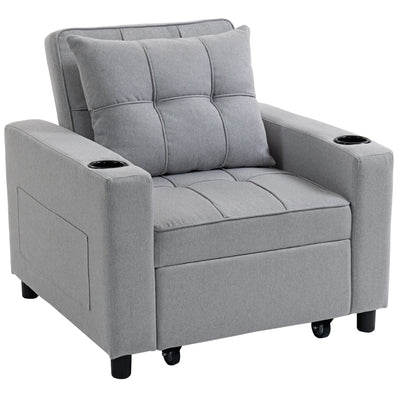 HOMCOM 3-in-1 Single Sofa Bed, Convertible Sleeper Chair Bed - Light Grey 