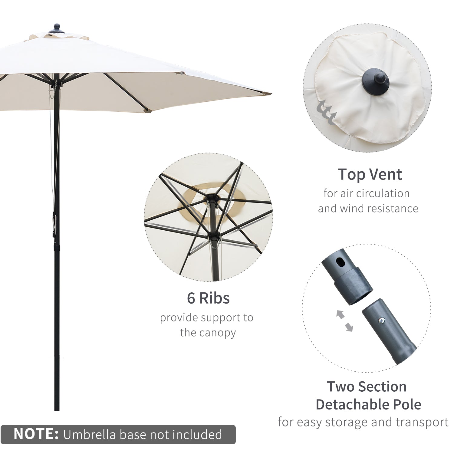 Outsunny 2.8m Garden Parasol Umbrella, Round Outdoor Market Table Umbrella Sun Shade Canopy, Off-White 