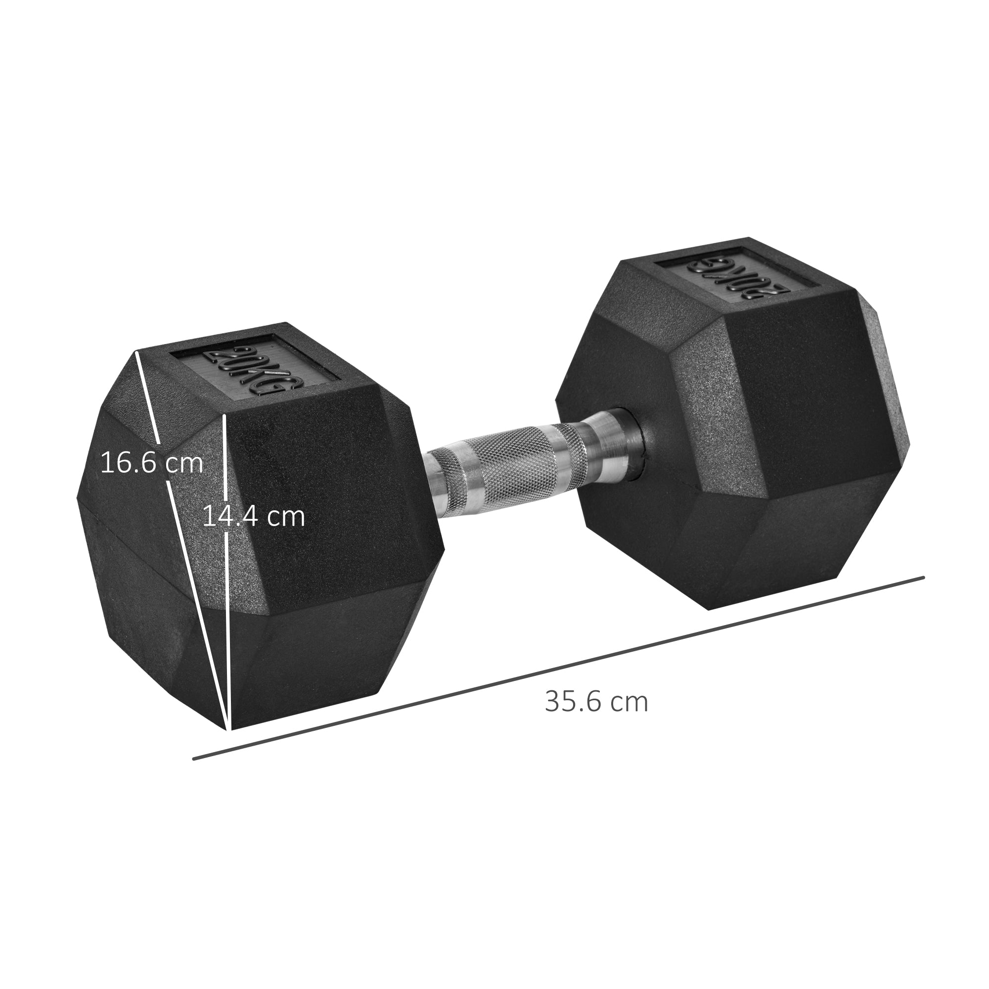 HOMCOM 20KG Single Rubber Hex Dumbbell Portable Hand Weights Dumbbell Home Gym 