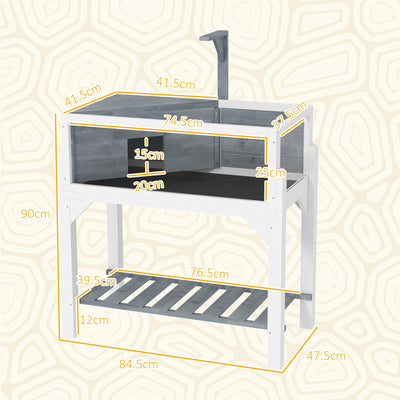 PawHut Wooden Tortoise House with Storage Shelf, Clear Observation Windows, Lamp Holder, Openable Top, Built-in Tray, Grey 