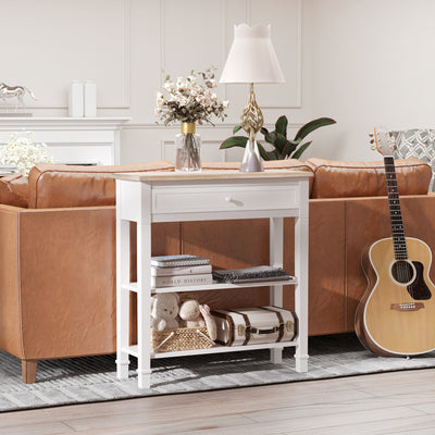HOMCOM Console Table Hallway Side Desk 1 Drawer 2 Shelves Worktop Handle Retro Elegant Style Home Display Storage for Bedroom Livingroom 