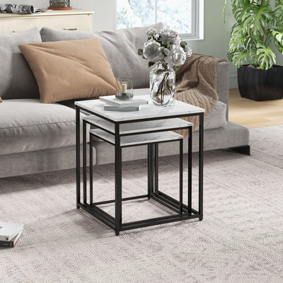 HOMCOM Three Nest of Tables, Marble Effect Finish 