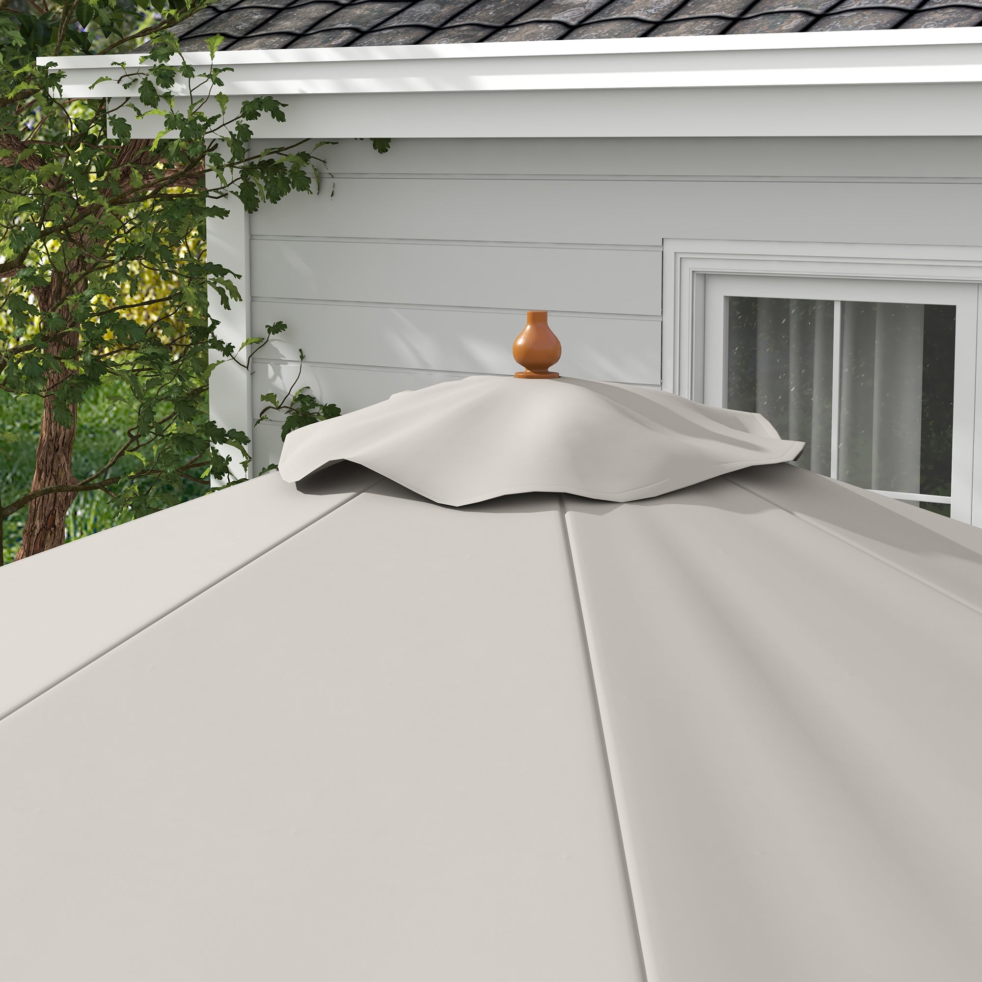 Outsunny 3.3(m) Garden Parasol Umbrella, Outdoor Sun Shade Canopy with 8 Bamboo Ribs, Ruffles and Wood Pole, Grey