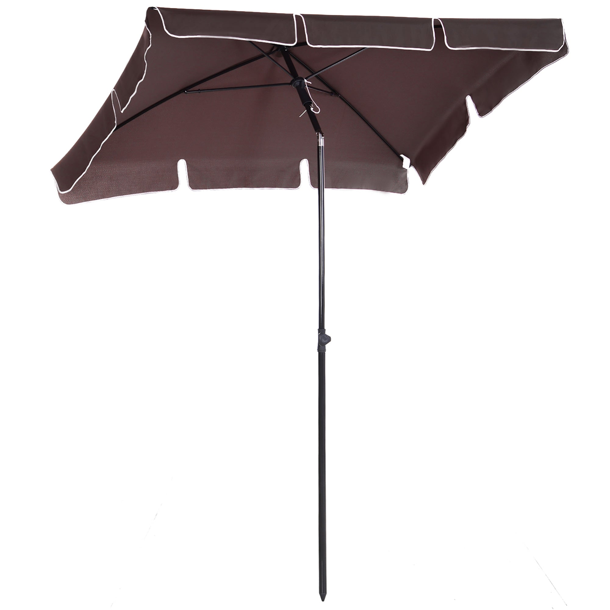 Outsunny Garden Parasol Umbrella, Outdoor Market Table Umbrella with Ruffles & Aluminium Pole, Rectangular Tilting Parasol Sun Shade Canopy, 2 x 1.3m, Brown 