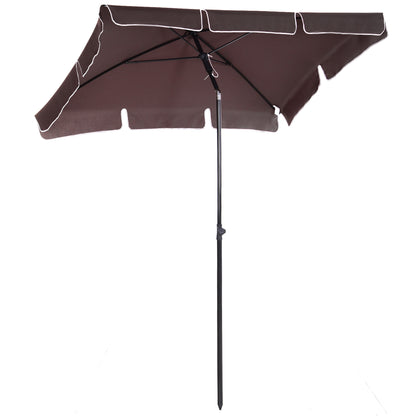 Outsunny Garden Parasol Umbrella, Outdoor Market Table Umbrella with Ruffles & Aluminium Pole, Rectangular Tilting Parasol Sun Shade Canopy, 2 x 1.3m, Brown 