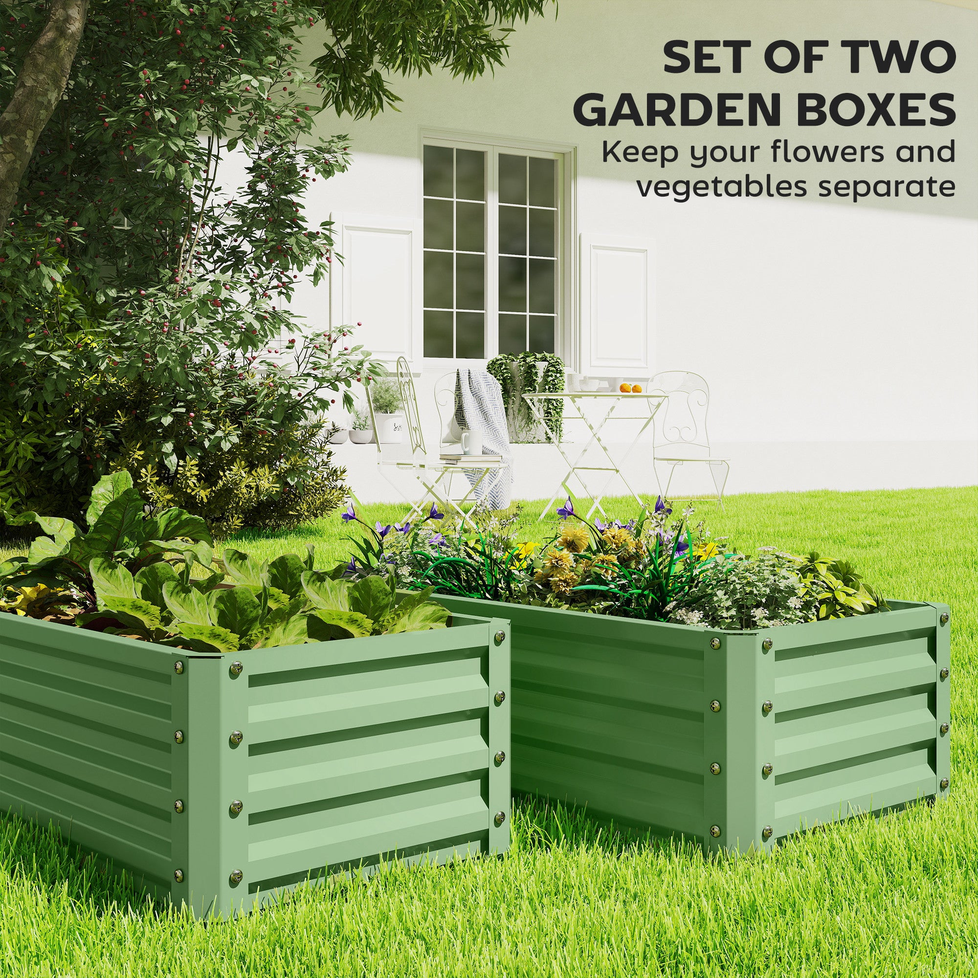 Outsunny Set of Two 110 x 50cm Steel Planter Boxes -  Light Green 
