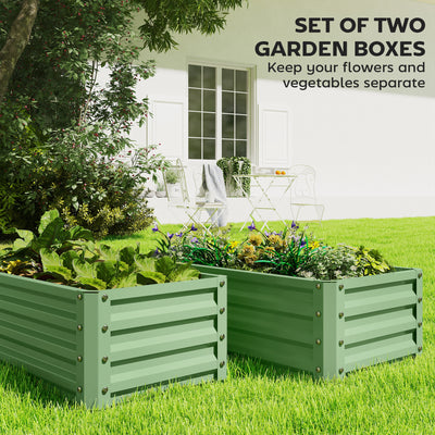 Outsunny Set of Two 110 x 50cm Steel Planter Boxes -  Light Green 