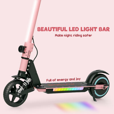 SPORTNOW Folding Electric Scooter for Kids Age 6-14 with Dual Brakes, Front Suspension, LED Colourful Lights and Display, 6.8kg Lightweight Aluminium E Scooter, Up to 14 KM/H & 6 KM, Pink 
