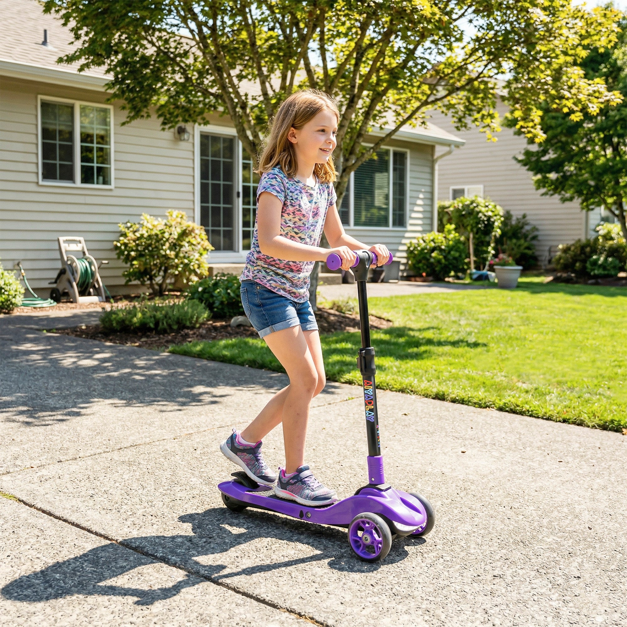 AIYAPLAY Three-Wheel Foldable Electric Scooter for Kids Aged 6-10 Years, Purple 