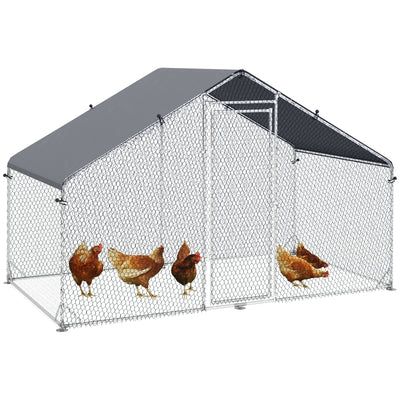 PawHut Galvanised Walk In Chicken Coop Hen House w/ Water-Resist Cover, 3 x 1.7 x 1.9m 