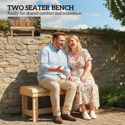 Outsunny Wooden Outdoor Bench, 2 Seater Garden Bench, Backless Patio Bench with Slatted Curved Seat, Natural Wood Finish 