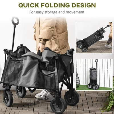 Outsunny Garden Trolley, Cargo Traile on Wheels, Folding Collapsible Camping Trolley, Outdoor Utility Wagon, Dark Grey 