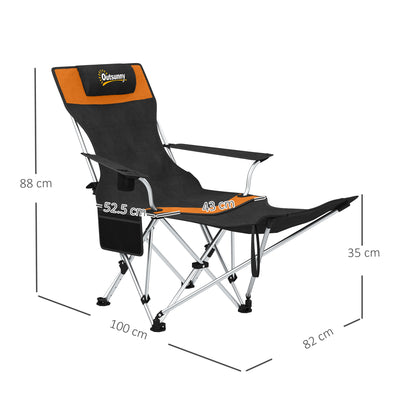 Outsunny Set of 2 Reclining Folding Camping Chair w/ Detachable Footrest, Storage Bag, Cup Holder & Headrest, Lightweight Portable Camp Chair for Beach, Picnic, Orange and Black 