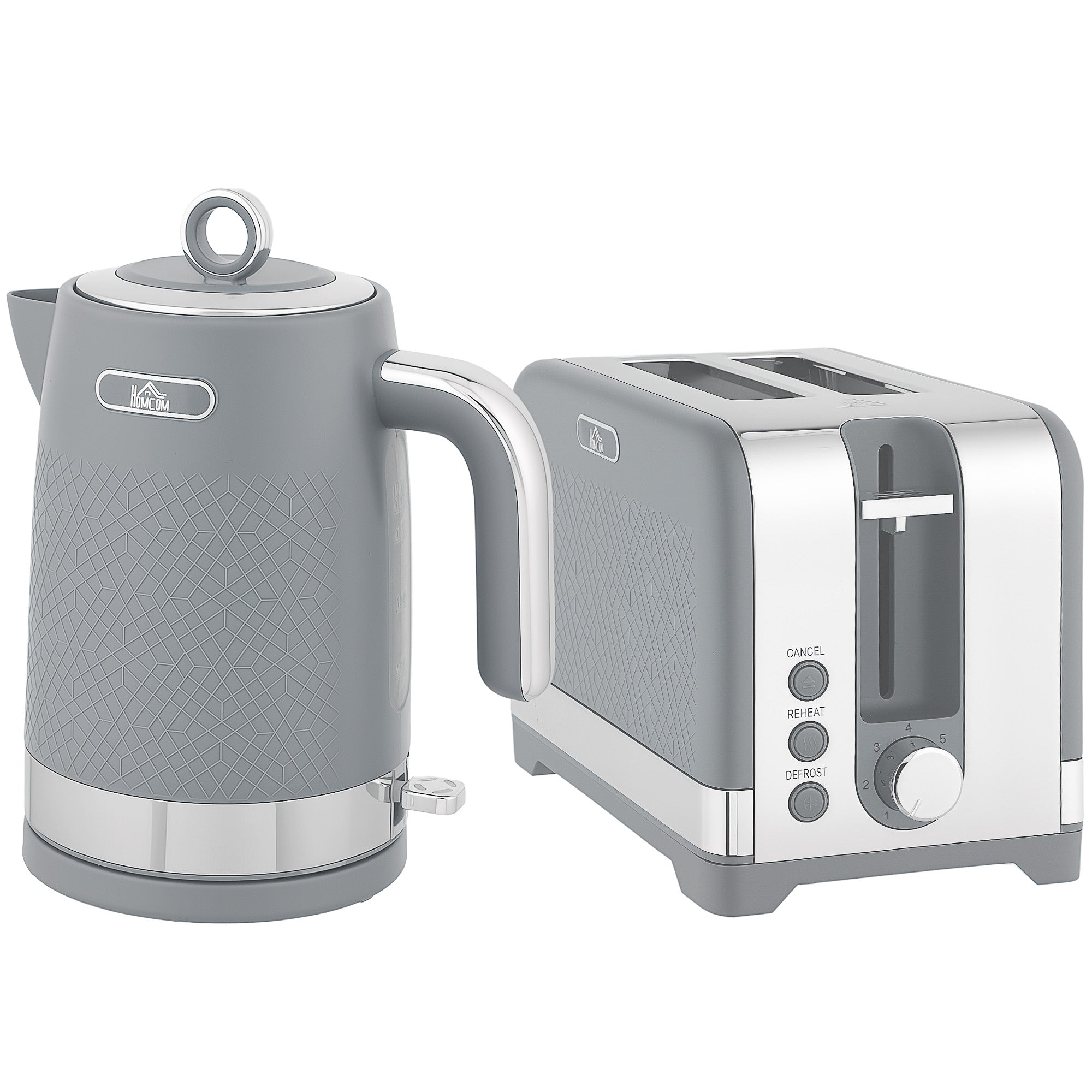 HOMCOM Sleek Textured Kettle and Toaster Set - Grey 