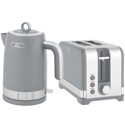 HOMCOM Sleek Textured Kettle and Toaster Set - Grey 