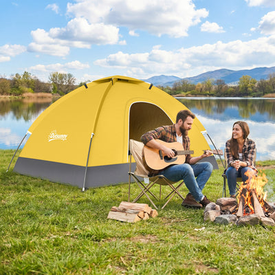 Outsunny 2 Person Camping Tent, Dome Tent with Zipped Doors, Storage Pocket, Portable Handy Bag, Yellow 