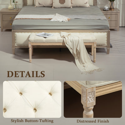 HOMCOM Vintage Wooden Bed End Bench - Cream White 