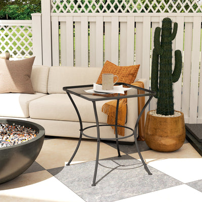 Outsunny 60cm Square Garden Table, Outdoor Metal Bistro Side Desk with Mesh Top, Black 