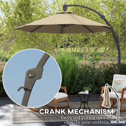 Outsunny 3(m) Garden Cantilever Parasol, Round Overhanging Umbrella with Crank Handle, Cross Base, Aluminium Frame and 360° Rotation, Banana Patio Umbrella for Outdoor Sun Shade, Khaki 