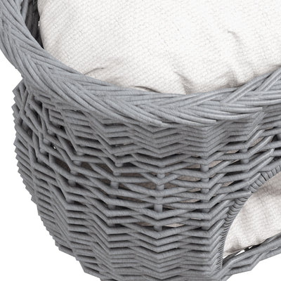 PawHut 2-Tier Wicker Cat House Elevated Pet Bed Basket Willow Kitten Tower Pet Den. with Washable Cushions 56x37x40cm Grey 