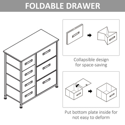 HOMCOM Chest of Drawers with 7 Drawers, Fabric Drawers with Large Storage Space, Drawers Dresser with Metal Frame, Adjustable Feet for Bedroom Living Room, Light Grey 