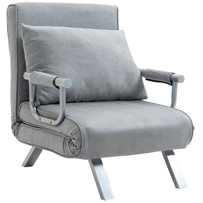 HOMCOM Suedette Adjustable Back Futon Sofa Chair - Grey 