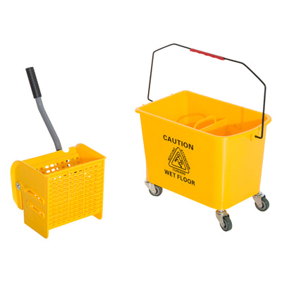 HOMCOM 20L Mop Bucket on Wheels, with Water Separation Panel - Yellow 