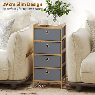HOMCOM Chest of Drawers, 4 Fabric Drawers Narrow Dresser with Bamboo Frame, Light Grey 
