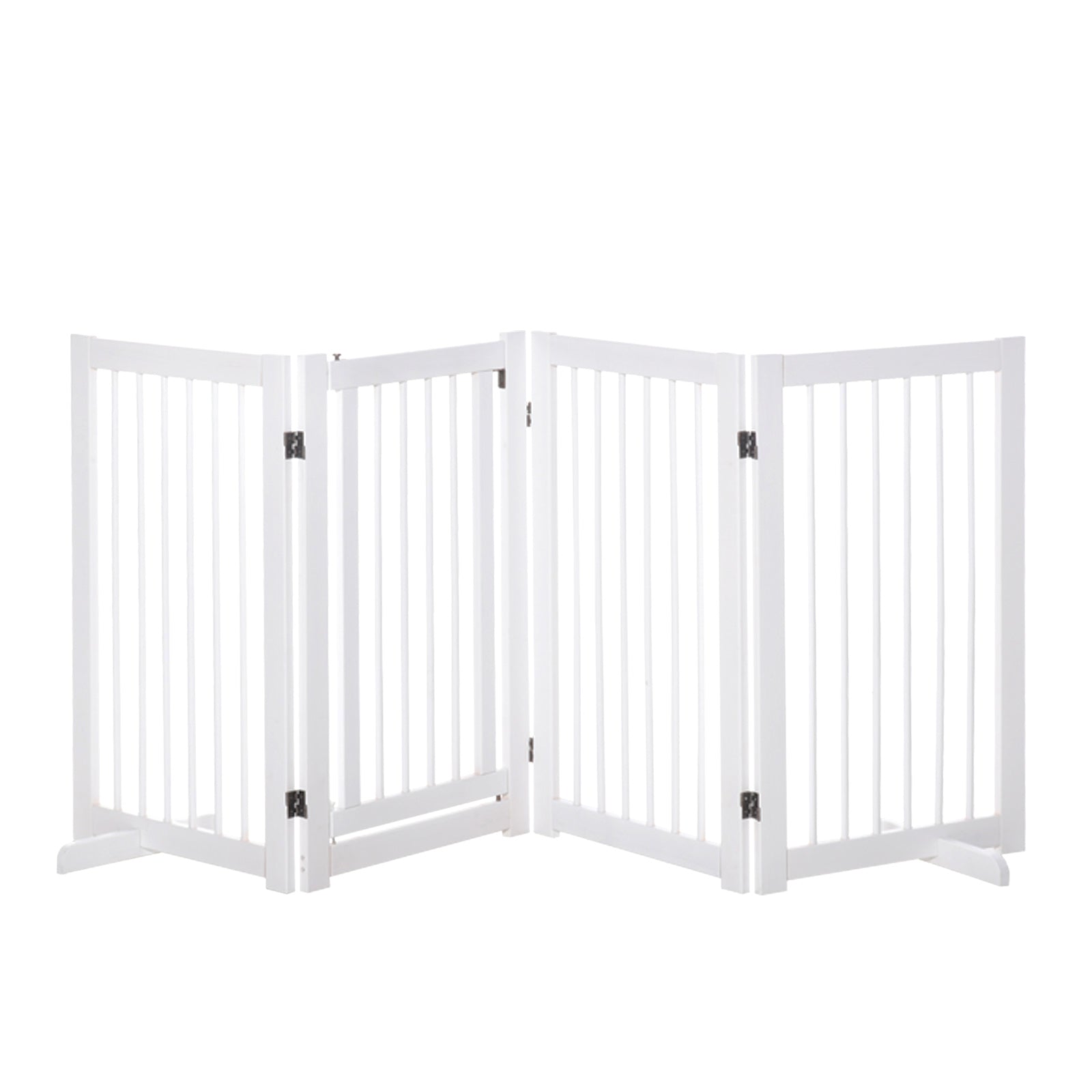 PawHut Freestanding Pet Gate 4 Panels Wooden Dog Safety Fence Foldable with Support Feet for Doorway Stairs 91cm Tall White 