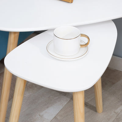 HOMCOM Nesting Coffee Table, Set of 2 Side Tables, Stacking End Tables with Solid Wood Legs, for Living Room Bedroom, White 