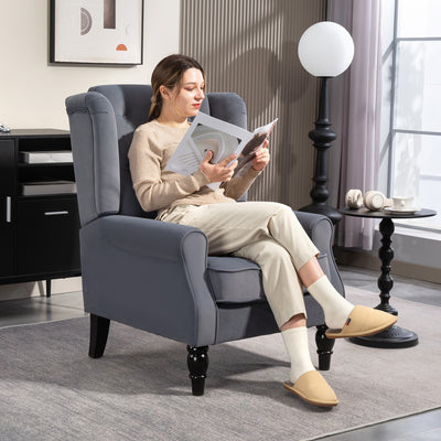 HOMCOM Wingback Accent Chair, Retro Upholstered Button Tufted Occasional Chair for Living Room and Bedroom, Grey 
