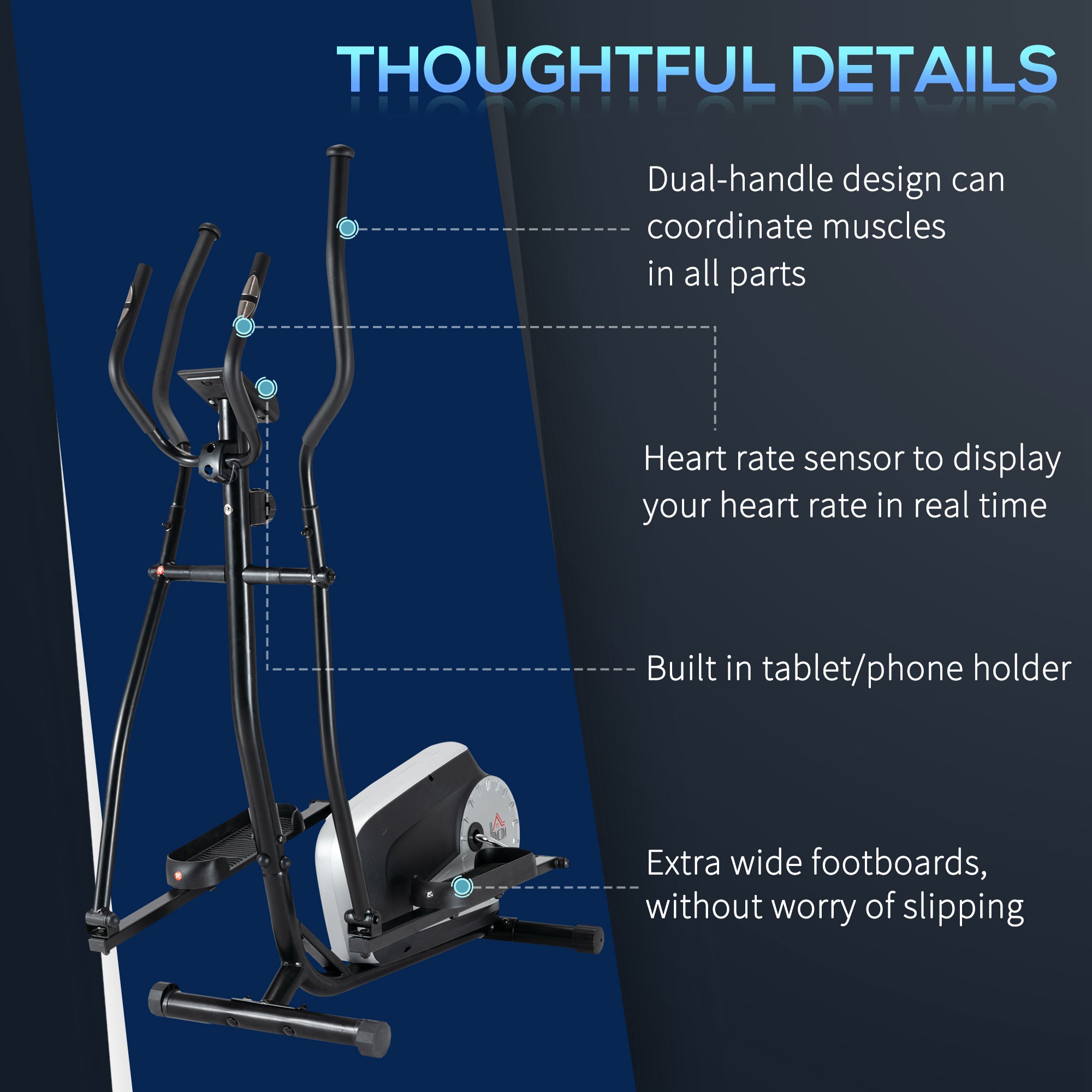 HOMCOM Elliptical Cross Trainer, Home Cardio Workout Machine with Eight Level Magnetic Resistance, LCD Monitor, Heart Rate Sensor, Two Wheels 