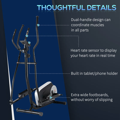 HOMCOM Elliptical Cross Trainer, Home Cardio Workout Machine with Eight Level Magnetic Resistance, LCD Monitor, Heart Rate Sensor, Two Wheels 