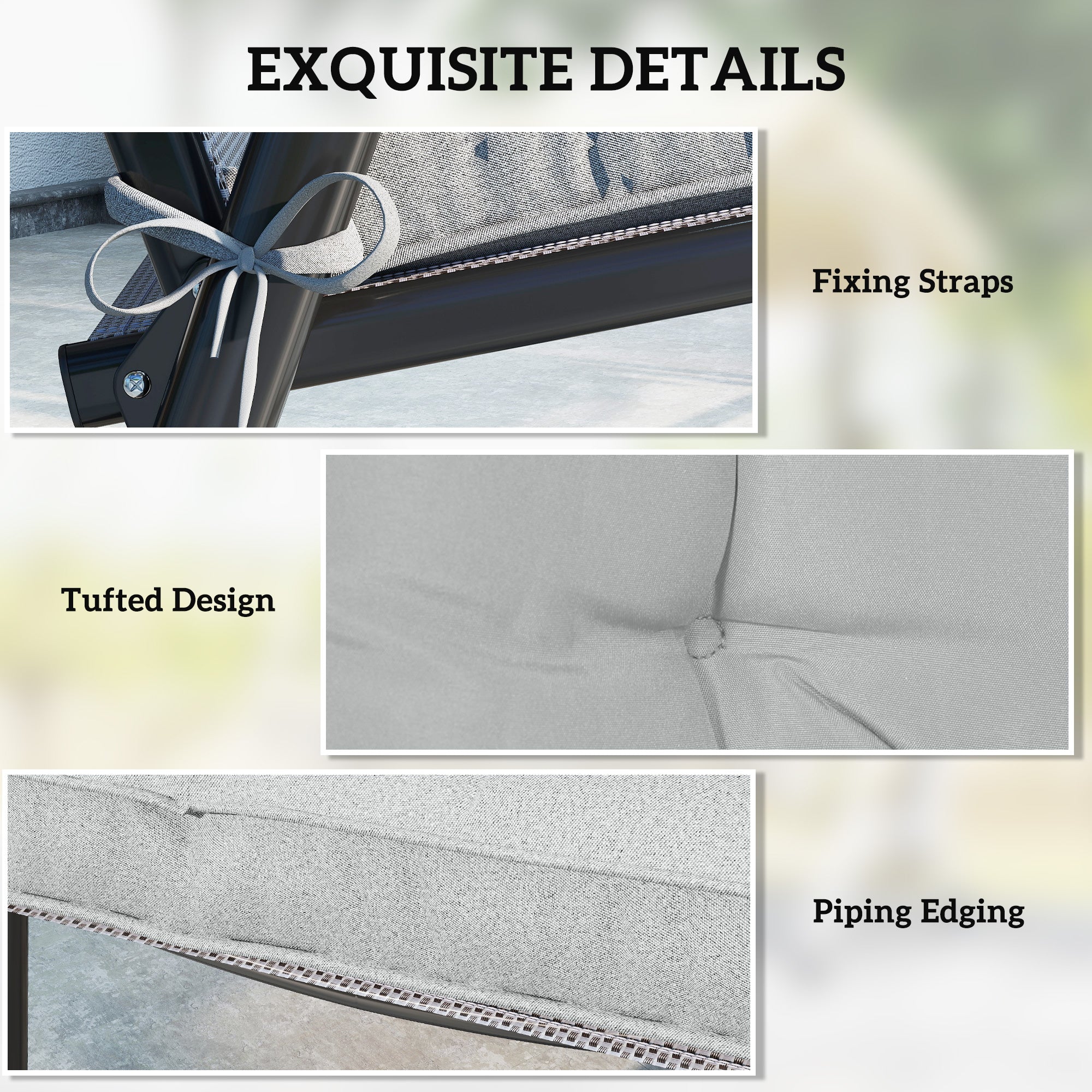 Outsunny Set of 4 Garden Seat Cushion with Ties, 42 x 42cm Replacement Dining Chair Seat Pad, Light Grey 