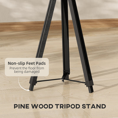 HOMCOM Industrial Tripod Floor Lamp, Nautical Searchlight with Adjustable Height, Wood Legs, E14 Lamp Base for Living Room, Bedroom, Black 