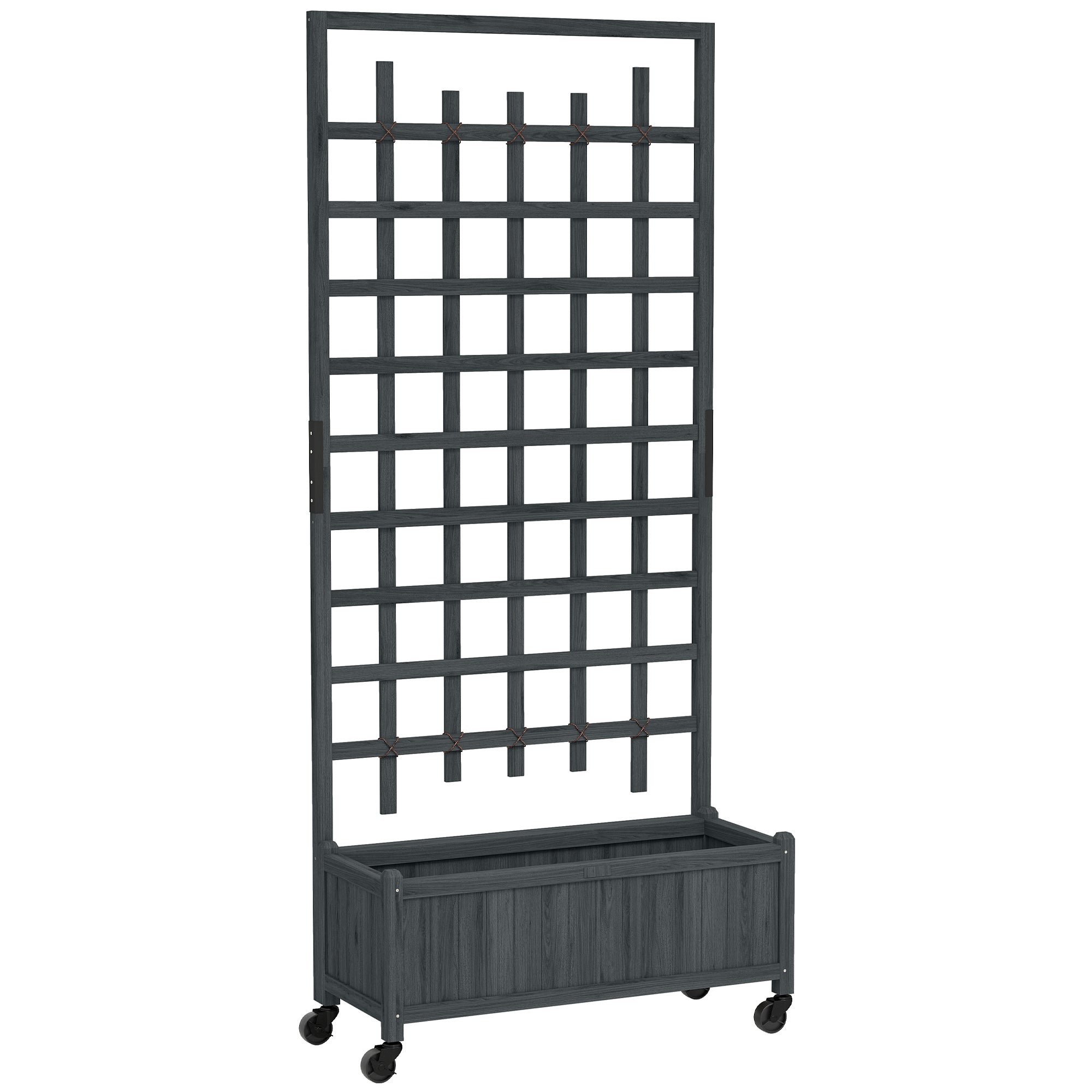 Outsunny Wooden Trellis Planter, Raised Garden Bed with Wheels, to Climb and Grow Vegetables, Herbs and Flowers, Grey 