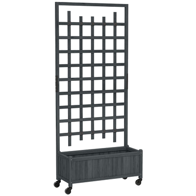 Outsunny Wooden Trellis Planter, Raised Garden Bed with Wheels, to Climb and Grow Vegetables, Herbs and Flowers, Grey 