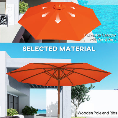 Outsunny 3m Wood Pole Parasol Umbrella - Orange 