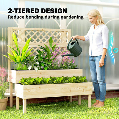 Outsunny Raised Garden Bed 2-Tier Stepped Design Planter Box with Trellis for Climbing Plants 108x62x120 cm 