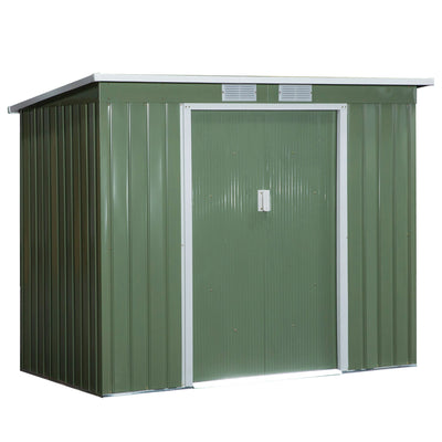 Outsunny 7 x 4ft Galvanised Steel Garden Shed, with Foundation Kit - Green 