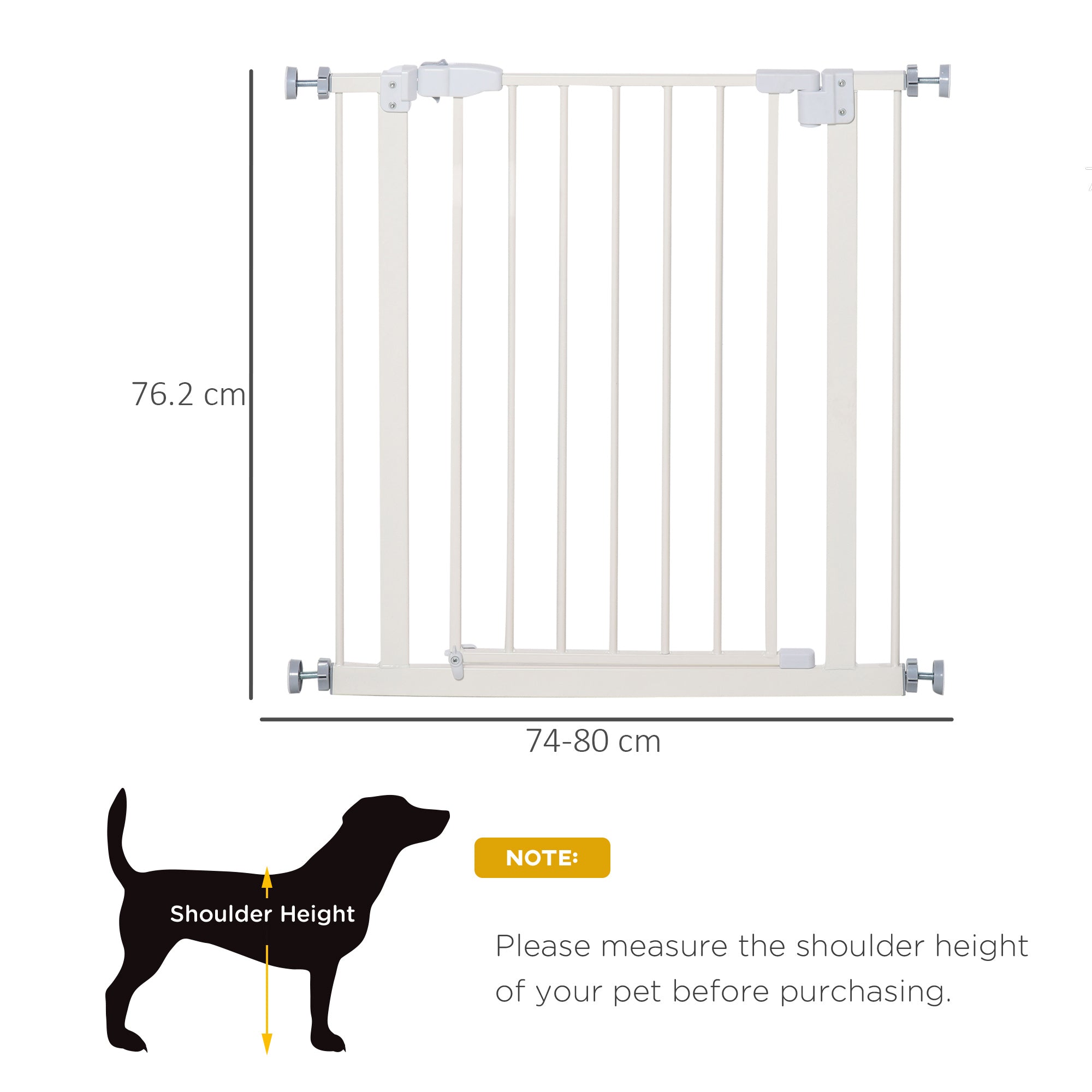 PawHut Pressure Fit Safety Gate, Adjustable Dog Gate, Pet Barrier for for Doorways, Staircases and Hallways with Auto Close, Double Locking, Opening 74-80cm, White 