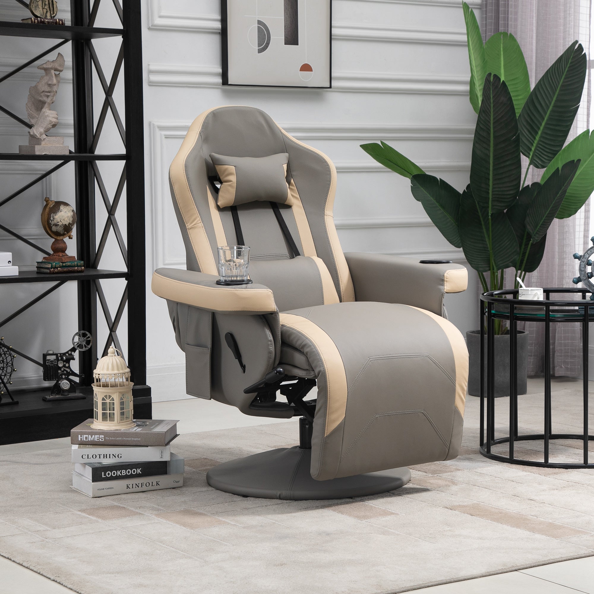 HOMCOM Manual Recliner Armchair PU Leather Lounge Chair w/ Adjustable Leg Rest, 135\'c2\'b0 Reclining Function, 360\'c2\'b0 Swivel, Grey