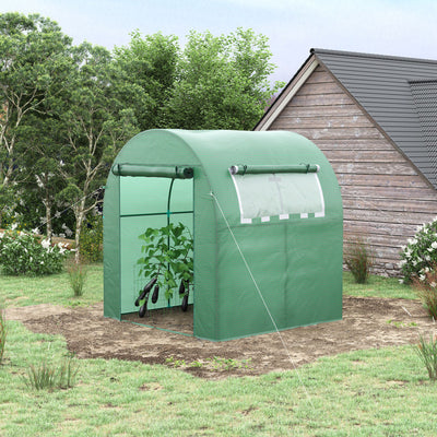 Outsunny Walk in Polytunnel Greenhouse, Green House for Garden with Roll-up Window and Door, 1.8 x 1.8 x 2 m, Green 
