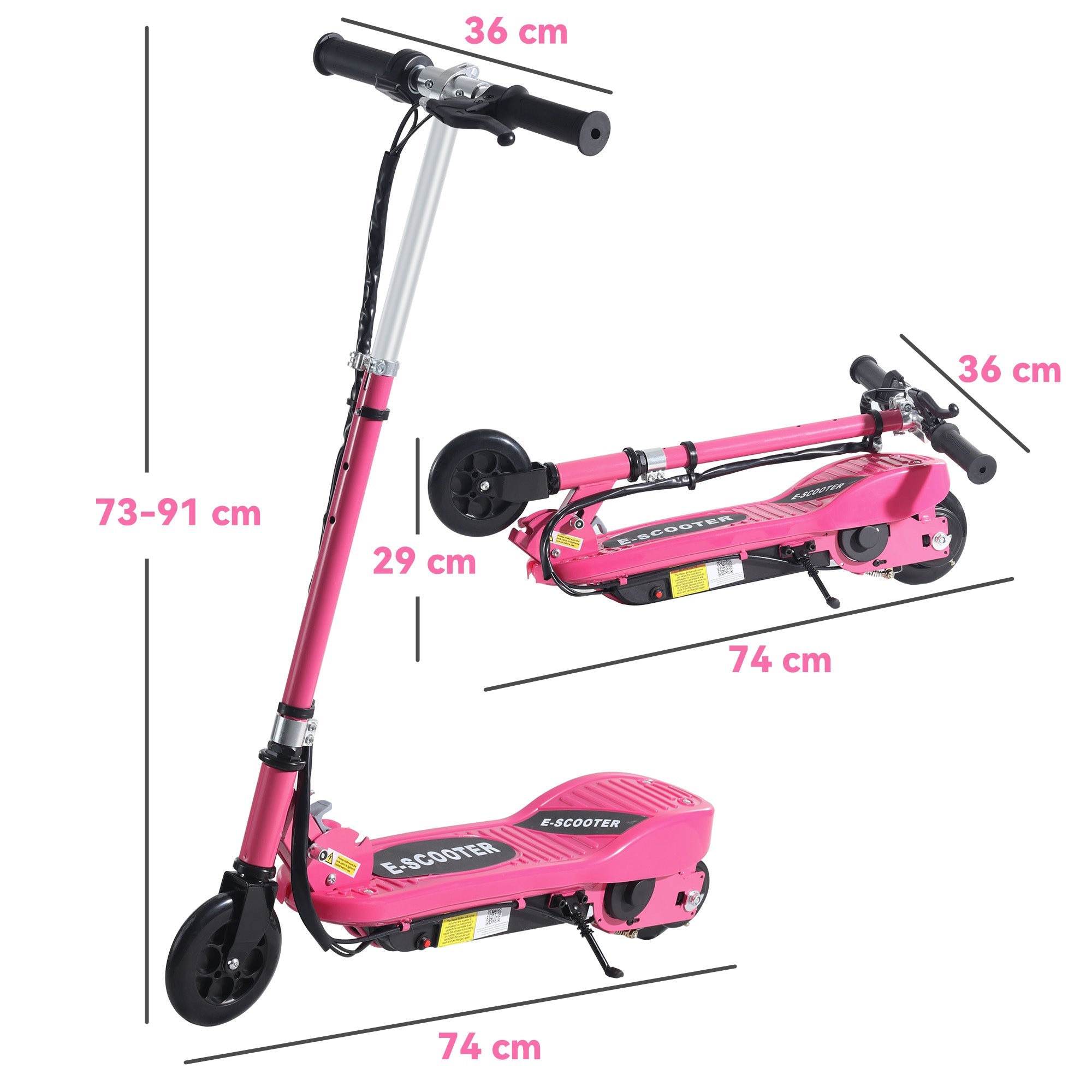 HOMCOM Foldable Electric Kids Scooter, Ride on, for Ages 7-14 Years, Pink 