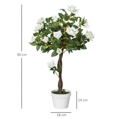 Outsunny Set of 2 Artificial Plants White Rose Floral in Pot, Fake Plants for Home Indoor Outdoor Decor, 90cm 
