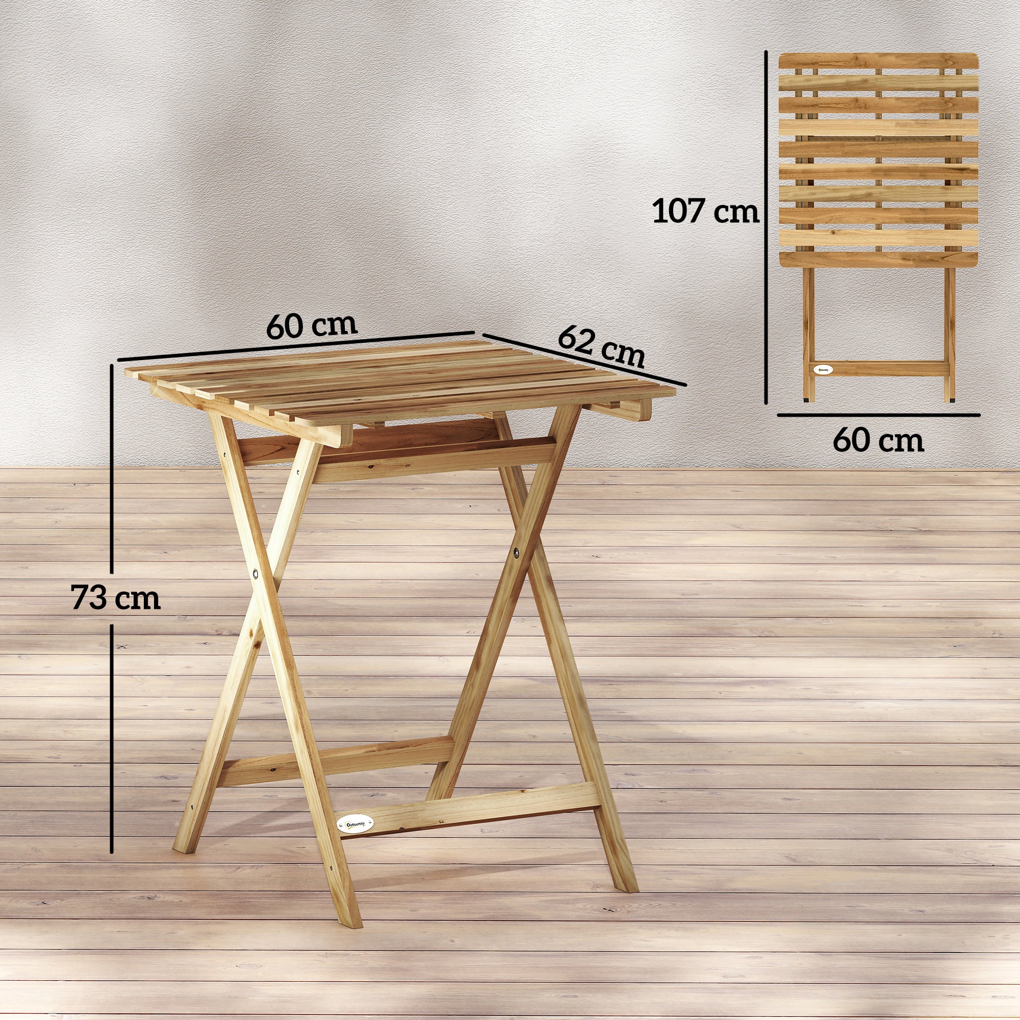 Outsunny Outdoor Coffee Table Foldable Wooden Garden Table for Patio Balcony Natural Wood 