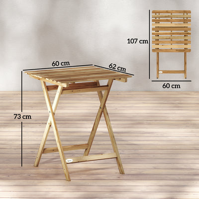 Outsunny Outdoor Coffee Table Foldable Wooden Garden Table for Patio Balcony Natural Wood 
